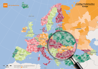 GfK Europa-Edition enthält alle Postleitzahlgebiete Europas als digitale Landkarte - GfK GeoMarketing