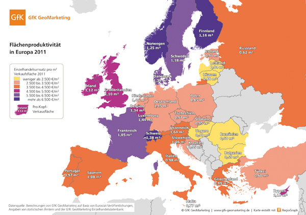 Flächenproduktivität des europäischen Einzelhandels - GfK GeoMarketing Flächenproduktivität des europäischen Einzelhandels - GfK GeoMarketing