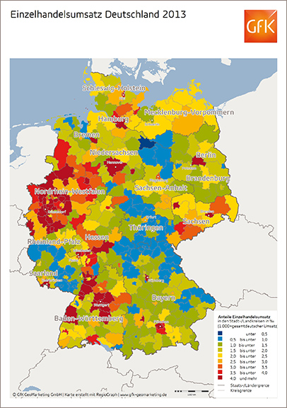 Einzelhandelsumsatz 2013 in Deutschland  - GfK GeoMarketing