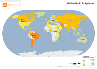 Kostenloses Sample für Oracle: Weltkarte der PLZ-Systeme - GfK GeoMarketing